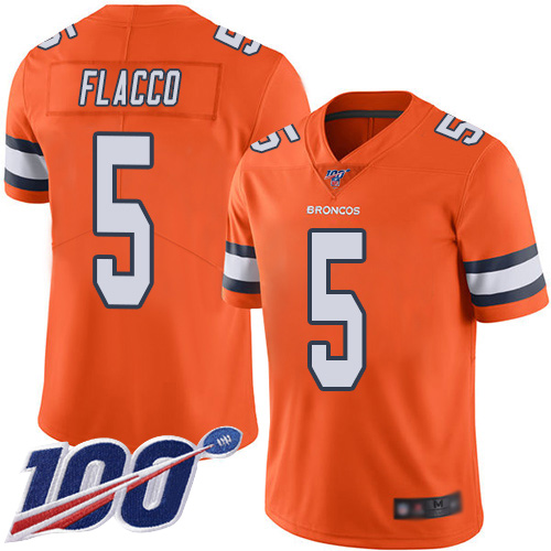 Men Denver Broncos #5 Joe Flacco Limited Orange Rush Vapor Untouchable 100th Season Football NFL Jersey->youth nfl jersey->Youth Jersey